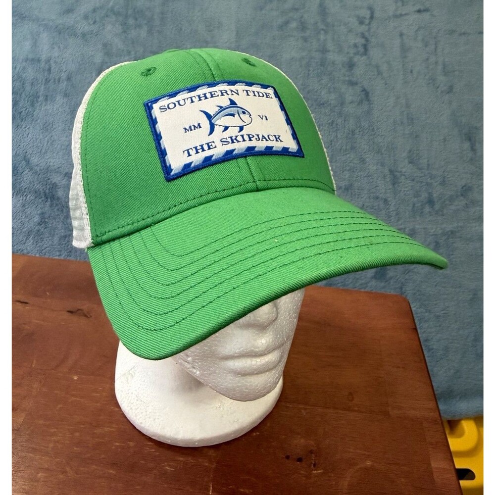 Southern Tide Hat Trucker Snapback Green White Skipjack Patch Cap NWOT Mens